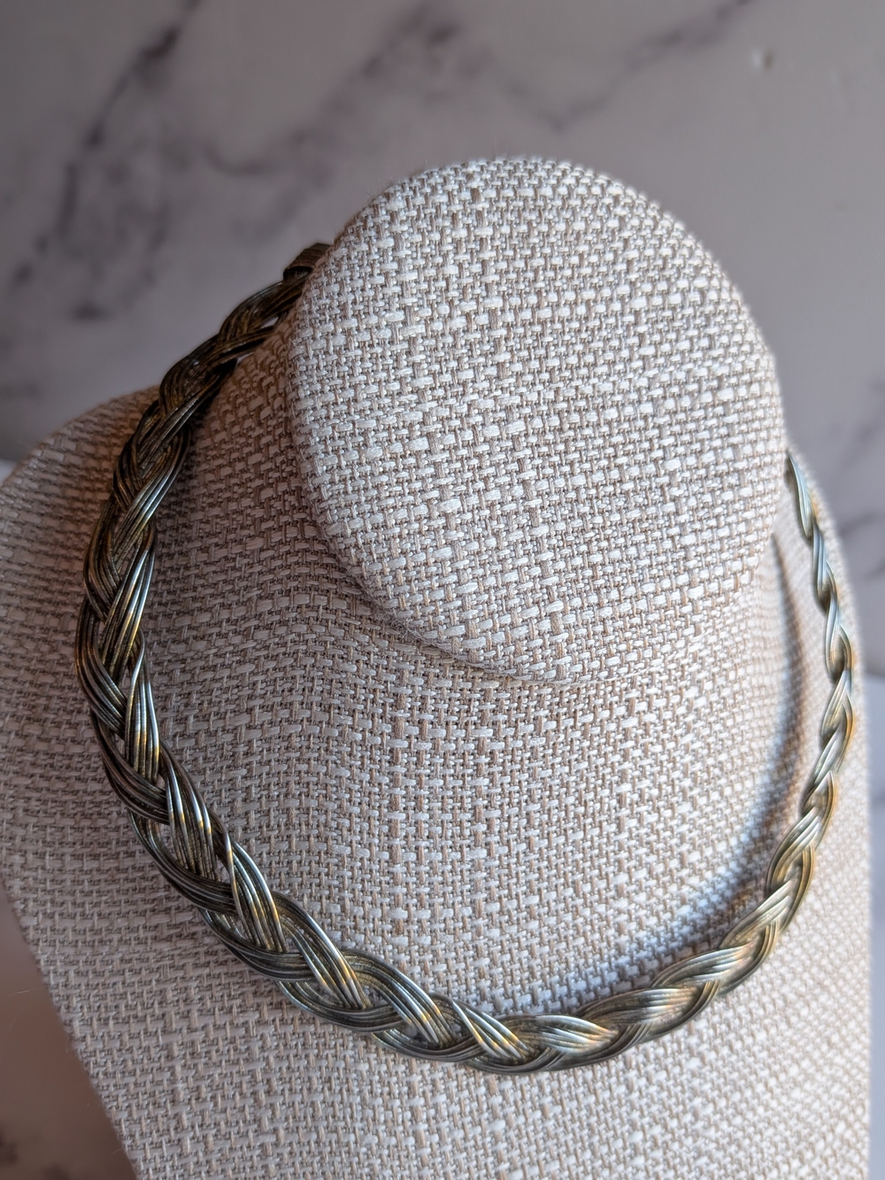 Braided Silver Tone Statement Choker Necklace Classic Elegant